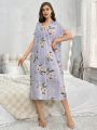 Women's Floral Print V-Neck Nightgown Dress