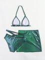 Teenage Girls' Metallic Fabric Halter Neck Swimsuit Set