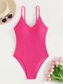 SHEIN Swim Vcay Ladies' Solid Color One-Piece Swimsuit With Shoulder Straps