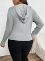 SHEIN LUNE Plus Size Women's Zipper Half Placket Hooded T-shirt