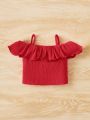 SHEIN Baby Cold Shoulder Ruffle Trim Ribbed Knit Tee