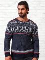 Men Christmas Elk & Geo Pattern Sweater