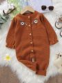 Baby Girl Floral Embroidered Long Sleeve Sweater Crawl Suit