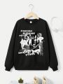 Teen Girl Figure & Letter Graphic Drop Shoulder Sweatshirt