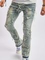 Teenage Boys' New Distressed Vintage Jeans With Patchwork And Frayed Hem, Casual And Stylish