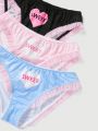 ROMWE Kawaii 3pcs Letter Print Bikini Panties With Lace Trim Detail
