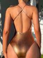 SHEIN Swim SXY One-piece Swimsuit With Solid Color Design And Strap Detail