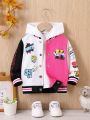 Baby Girl Letter Graphic Colorblock Varsity Jacket Without Hoodie