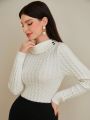 Solid Colorblock Turtleneck Button Detail Sweater Dress