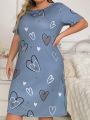 Plus Size Love Heart Print Short Sleeve T-Shirt Sleep Dress