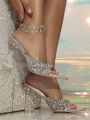 Crystal Stiletto Heels Women's Slippers With Rhinestone Decor