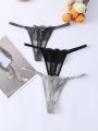 3pcs Butterfly Bow Lace Patchwork Women's Thongs