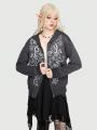 Fairycore Women's Hoodie With Front Zipper And Floral Pattern