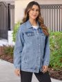 SHEIN LUNE Button Front Denim Jacket With Flap Details