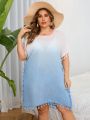 SHEIN Swim Vcay Plus Size Women'S Fringe Design Gradient Colored Cover Up Dress