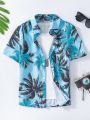 SHEIN Kids EVRYDAY Tween Boys' Coconut Tree Pattern Button Down Shirt