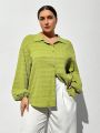 SHEIN Essnce Plus Fashionable Resort Texture Fabric Spring And Summer Long-Sleeved Shirt