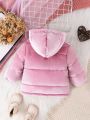 Fashionable Baby Girl's Velvet Padded Quilted Coat With Contrasting Seams For Winter