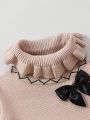 Baby Girls' Collar With Bow Decorated Sweater