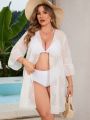 SHEIN Swim BohoFeel Plus Size Women'S Botanical Mesh Kimono Robe