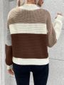 SHEIN Essnce Color Block Mock Neck Drop Shoulder Sweater