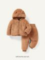 Cozy Cub Baby Girl 3D Ear Design Hooded Teddy Jacket & Pants