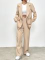 SHEIN Essnce Ladies' Lapel Neck Long Sleeve Blazer & Pants Suit Set