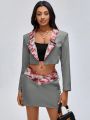 NZTSEVA Print Shawl Collar Crop Blazer