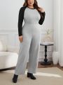 SHEIN Essnce Women's Plus Size Tight-fitting Two-tone Jumpsuit