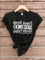 Girls' Casual Slogan Print Round Neck Short Sleeve T-shirt