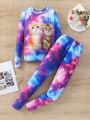 SHEIN Tween Girl Galaxy and Cat Print Tee & Pants PJ Set