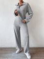 SHEIN LUNE Zipper Half-placket T-shirt And Pants Set