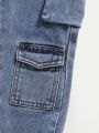 SHEIN Young Boy Multi-Pocket Washed Denim Casual Pants