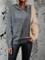 SHEIN LUNE Two Tone Drop Shoulder Hooded Sweater