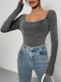 SHEIN Essnce Solid Color Long Sleeve Slim Fit Bodysuit