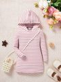 SHEIN Baby Girl Striped Print Hooded Dress