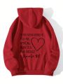 SHEIN LUNE Women's Love Slogan Print Drawstring Hooded Fleece Pullover