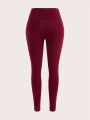 SHEIN Lady Women's Red Knitted Patchwork High Waisted Leggings