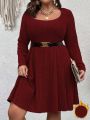 SHEIN CURVE+ Plus Size Women's Ribbed Long Sleeve Bodycon Dress