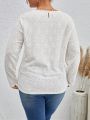 SHEIN Frenchy Hollow Out Embroidery Pure Color Plus Size Shirt With Keyhole Collar