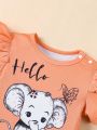 Infant Girls' Letter & Little Elephant Printed Romper And Butterfly Printed Shorts Set