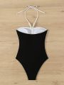 SHEIN Swim Chicsea Ladies' Color Block One-Piece Swimsuit With Halter Neck