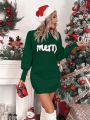 SHEIN Essnce Letter Print Round Neck Drop Shoulder Sleeves Sweater Dress