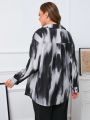 SHEIN Essnce Plus Size Women'S Tie Dye Drop Shoulder Long Sleeve Shirt