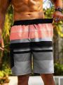 Men'S Striped Drawstring Waist Beach Shorts