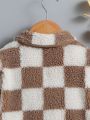 Young Boy Checkerboard Print Teddy Coat