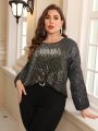 SHEIN LUNE Plus Size Long Sleeve Sequined Top