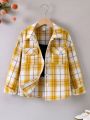 SHEIN Kids Cooltwn Girls' Casual College Style Plaid Flannel Shirt For Autumn And Winter