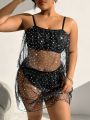 SHEIN Swim Vcay Plus Size Women'S Sparkling Glitter Mesh Sleeveless Bikini