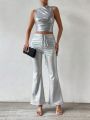 SHEIN BAE Women's Fashionable Loose Fit Sequin Wide Leg Pants